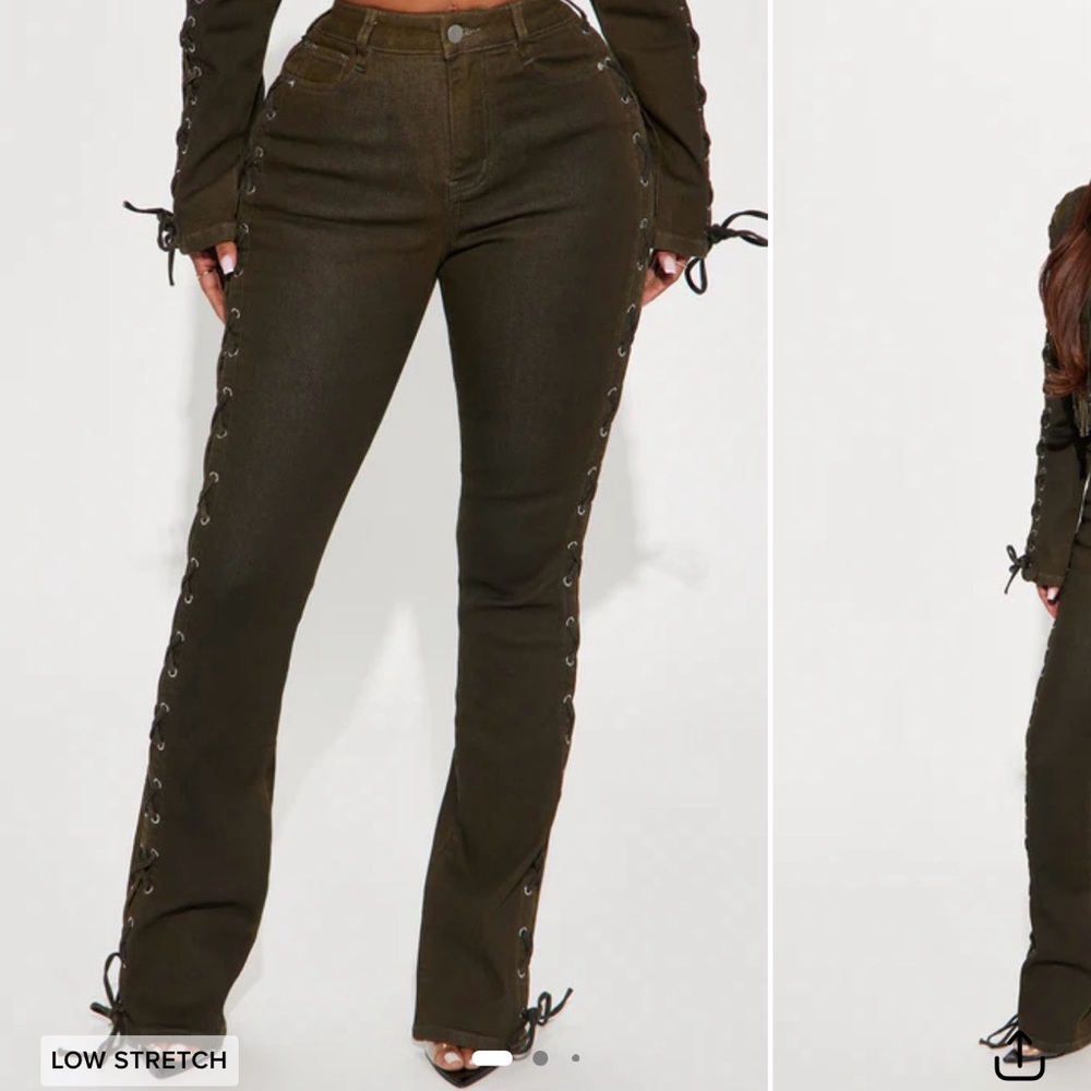 Lace-Up Side Detail High-Waist Pants in Olive